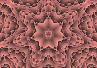 Dijital illüstrasyon, geometrik soyut renkli kaleydoskop simetrik desen ve gradyan etkisi. Klasik güzel dekoratif pembe arkaplan