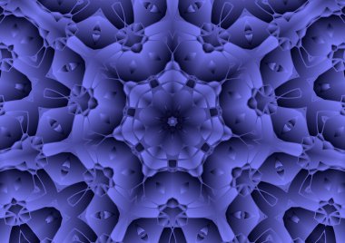 Dijital illüstrasyon, geometrik soyut renkli kaleydoskop simetrik desen ve gradyan etkisi. Klasik güzel dekoratif mavi arkaplan