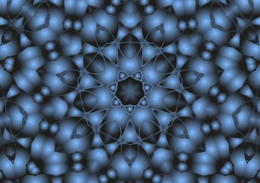 Dijital illüstrasyon, geometrik soyut renkli kaleydoskop simetrik desen ve gradyan etkisi. Klasik güzel dekoratif arkaplan