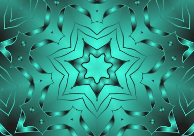 Dijital illüstrasyon, geometrik soyut renkli kaleydoskop simetrik desen ve gradyan etkisi. Klasik güzel dekoratif arkaplan