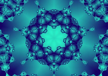Dijital illüstrasyon, geometrik soyut renkli kaleydoskop simetrik desen ve gradyan etkisi. Klasik güzel dekoratif arkaplan