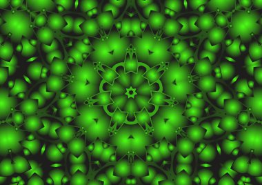 Dijital illüstrasyon, geometrik soyut renkli kaleydoskop simetrik desen ve gradyan etkisi. Klasik güzel dekoratif arkaplan