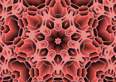 Dijital illüstrasyon, geometrik soyut renkli kaleydoskop simetrik desen ve gradyan etkisi. Klasik güzel dekoratif arkaplan