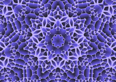 Dijital illüstrasyon, geometrik soyut renkli kaleydoskop simetrik desen ve gradyan etkisi. Klasik güzel dekoratif arkaplan