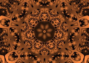 Dijital illüstrasyon, geometrik soyut renkli kaleydoskop simetrik desen ve gradyan etkisi. Klasik güzel dekoratif arkaplan