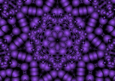 Dijital illüstrasyon, geometrik soyut renkli kaleydoskop simetrik desen ve gradyan etkisi. Klasik güzel dekoratif mor arkaplan
