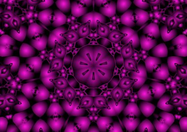 Dijital illüstrasyon, geometrik soyut renkli kaleydoskop simetrik desen ve gradyan etkisi. Klasik güzel dekoratif pembe arkaplan