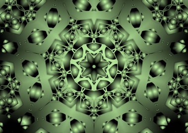 Dijital illüstrasyon, geometrik soyut renkli kaleydoskop simetrik desen ve gradyan etkisi. Klasik güzel dekoratif arkaplan