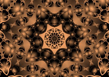 Dijital illüstrasyon, geometrik soyut renkli kaleydoskop simetrik desen ve gradyan etkisi. Klasik güzel dekoratif arkaplan