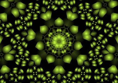 Dijital illüstrasyon, geometrik soyut renkli kaleydoskop simetrik desen ve gradyan etkisi. Klasik güzel dekoratif arkaplan