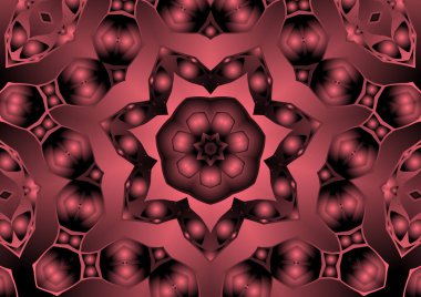 Dijital illüstrasyon, geometrik soyut renkli kaleydoskop simetrik desen ve gradyan etkisi. Klasik güzel dekoratif pembe arkaplan