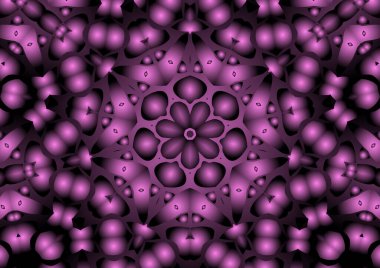 Dijital illüstrasyon, geometrik soyut renkli kaleydoskop simetrik desen ve gradyan etkisi. Klasik güzel dekoratif pembe arkaplan