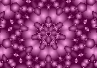 Dijital illüstrasyon, geometrik soyut renkli kaleydoskop simetrik desen ve gradyan etkisi. Klasik güzel dekoratif pembe arkaplan