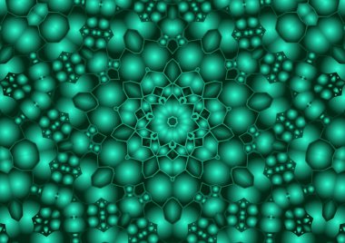 Dijital illüstrasyon, geometrik soyut renkli kaleydoskop simetrik desen ve gradyan etkisi. Klasik güzel dekoratif arkaplan