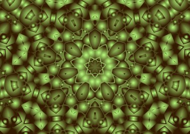 Dijital illüstrasyon, geometrik soyut renkli kaleydoskop simetrik desen ve gradyan etkisi. Klasik güzel dekoratif arkaplan