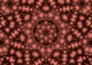 Dijital illüstrasyon, geometrik soyut renkli kaleydoskop simetrik desen ve gradyan etkisi. Klasik güzel dekoratif turuncu arka plan