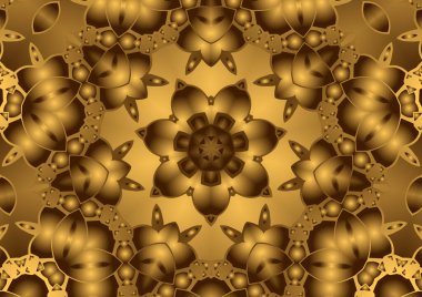 Dijital illüstrasyon, geometrik soyut renkli kaleydoskop simetrik desen ve gradyan etkisi. Klasik güzel dekoratif arkaplan