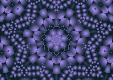 Dijital illüstrasyon, geometrik soyut renkli kaleydoskop simetrik desen ve gradyan etkisi. Klasik güzel dekoratif arkaplan