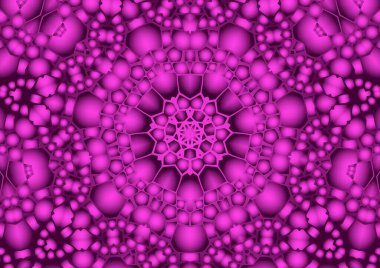 Dijital illüstrasyon, geometrik soyut renkli kaleydoskop simetrik desen ve gradyan etkisi. Klasik güzel dekoratif arkaplan