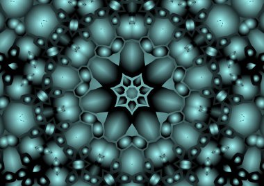 Dijital illüstrasyon, geometrik soyut renkli kaleydoskop simetrik desen ve gradyan etkisi. Klasik güzel dekoratif arkaplan