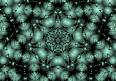 Dijital illüstrasyon, geometrik soyut renkli kaleydoskop simetrik desen ve gradyan etkisi. Klasik güzel dekoratif arkaplan