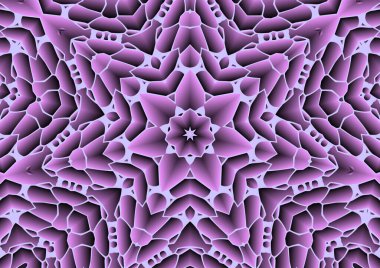 Dijital illüstrasyon, geometrik soyut renkli kaleydoskop simetrik desen ve gradyan etkisi. Klasik güzel dekoratif pembe arkaplan