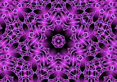 Dijital illüstrasyon, geometrik soyut renkli kaleydoskop simetrik desen ve gradyan etkisi. Klasik güzel dekoratif pembe arkaplan