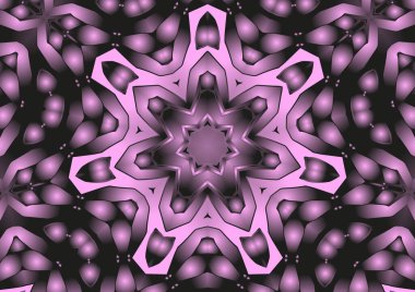 Dijital illüstrasyon, geometrik soyut renkli kaleydoskop simetrik desen ve gradyan etkisi. Klasik güzel dekoratif pembe arkaplan