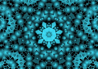 Dijital illüstrasyon, geometrik soyut renkli kaleydoskop simetrik desen ve gradyan etkisi. Klasik güzel dekoratif arkaplan