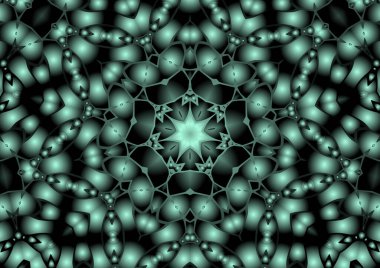 Dijital illüstrasyon, geometrik soyut renkli kaleydoskop simetrik desen ve gradyan etkisi. Klasik güzel dekoratif arkaplan