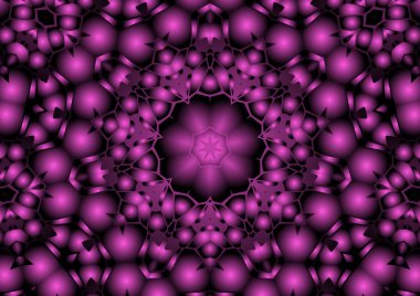 Dijital illüstrasyon, geometrik soyut renkli kaleydoskop simetrik desen ve gradyan etkisi. Klasik güzel dekoratif pembe arkaplan