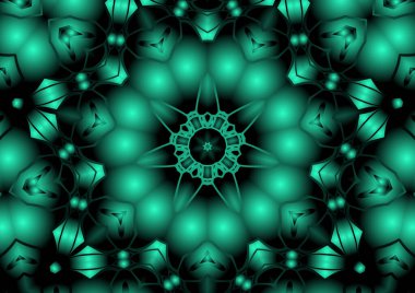 Dijital illüstrasyon, geometrik soyut renkli kaleydoskop simetrik desen ve gradyan etkisi. Klasik güzel dekoratif arkaplan