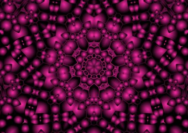 Dijital illüstrasyon, geometrik soyut renkli kaleydoskop simetrik desen ve gradyan etkisi. Klasik güzel dekoratif pembe arkaplan