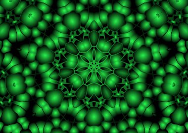 Dijital illüstrasyon, geometrik soyut renkli kaleydoskop simetrik desen ve gradyan etkisi. Klasik güzel dekoratif arkaplan