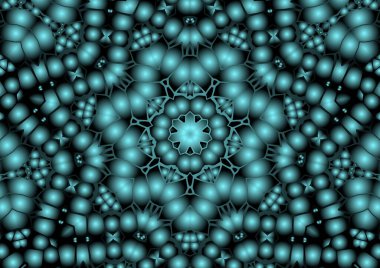 Dijital illüstrasyon, geometrik soyut renkli kaleydoskop simetrik desen ve gradyan etkisi. Klasik güzel dekoratif arkaplan