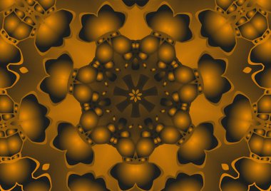 Dijital illüstrasyon, geometrik soyut renkli kaleydoskop simetrik desen ve gradyan etkisi. Klasik güzel dekoratif arkaplan