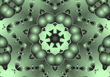 Dijital illüstrasyon, geometrik soyut renkli kaleydoskop simetrik desen ve gradyan etkisi. Klasik güzel dekoratif arkaplan