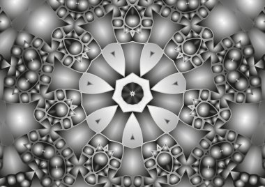 Dijital illüstrasyon, geometrik soyut kaleydoskop simetrik desen ve gradyan etkisi. Klasik güzel dekoratif arkaplan