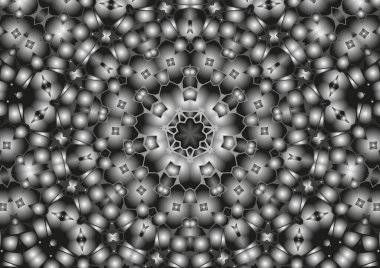 Dijital illüstrasyon, geometrik soyut kaleydoskop simetrik desen ve gradyan etkisi. Klasik güzel dekoratif arkaplan