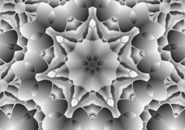 Dijital illüstrasyon, geometrik soyut kaleydoskop simetrik desen ve gradyan etkisi. Klasik güzel dekoratif arkaplan