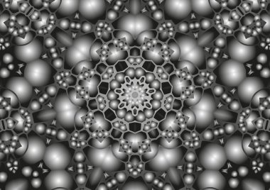 Dijital illüstrasyon, geometrik soyut kaleydoskop simetrik desen ve gradyan etkisi. Klasik güzel dekoratif arkaplan