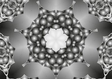 Dijital illüstrasyon, geometrik soyut kaleydoskop simetrik desen ve gradyan etkisi. Klasik güzel dekoratif arkaplan