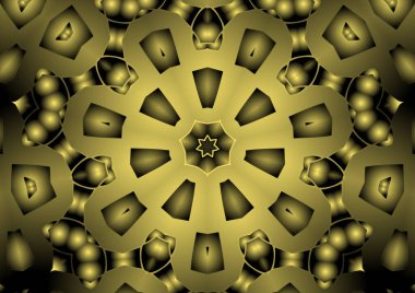 Dijital illüstrasyon, geometrik soyut renkli kaleydoskop simetrik desen ve gradyan etkisi. Klasik güzel dekoratif arkaplan