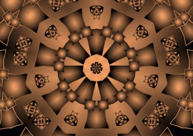 Dijital illüstrasyon, geometrik soyut renkli kaleydoskop simetrik desen ve gradyan etkisi. Klasik güzel dekoratif arkaplan