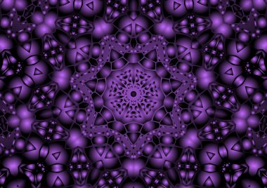 Dijital illüstrasyon, geometrik soyut renkli kaleydoskop simetrik desen ve gradyan etkisi. Klasik güzel dekoratif arkaplan