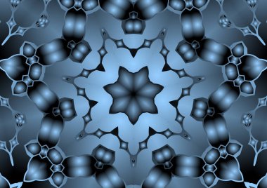 Dijital illüstrasyon, geometrik soyut renkli kaleydoskop simetrik desen ve gradyan etkisi. Klasik güzel dekoratif arkaplan