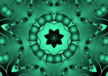 Dijital illüstrasyon, geometrik soyut renkli kaleydoskop simetrik desen ve gradyan etkisi. Klasik güzel dekoratif arkaplan