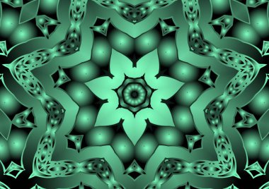 Dijital illüstrasyon, geometrik soyut renkli kaleydoskop simetrik desen ve gradyan etkisi. Klasik güzel dekoratif arkaplan