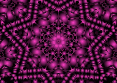 Dijital illüstrasyon, geometrik soyut renkli kaleydoskop simetrik desen ve gradyan etkisi. Klasik güzel dekoratif pembe arkaplan