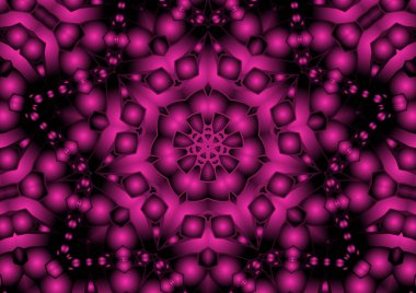 Dijital illüstrasyon, geometrik soyut renkli kaleydoskop simetrik desen ve gradyan etkisi. Klasik güzel dekoratif pembe arkaplan